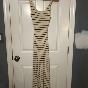 Cream and navy striped maxi dress medium